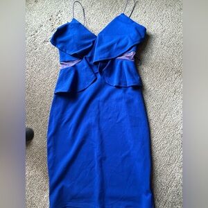 Revamped Blue Backless Ruched Sheath Dress